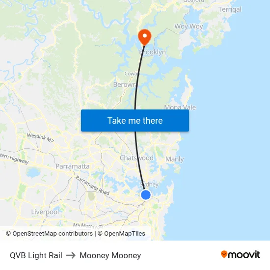 QVB Light Rail to Mooney Mooney map