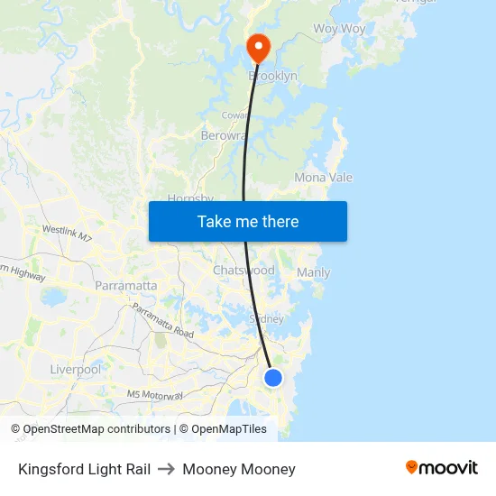 Kingsford Light Rail to Mooney Mooney map