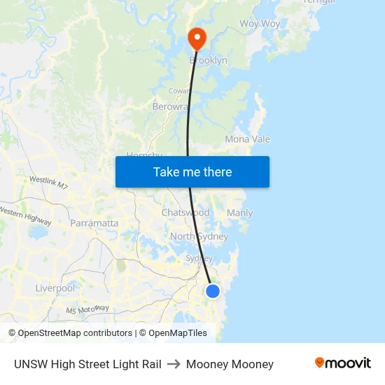 UNSW High Street Light Rail to Mooney Mooney map