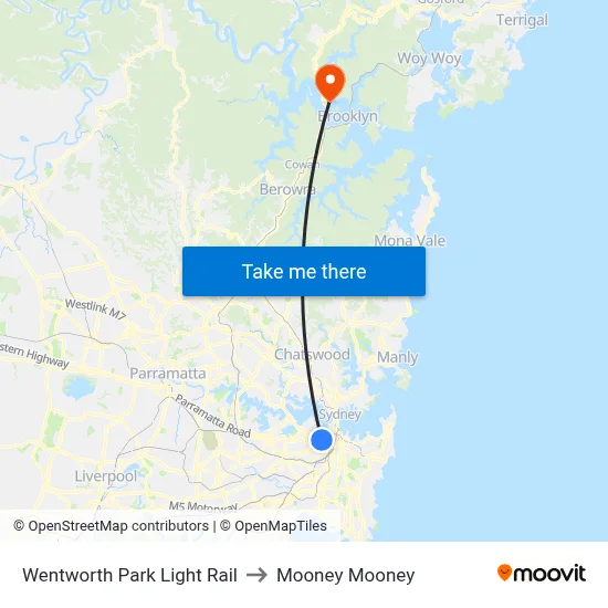 Wentworth Park Light Rail to Mooney Mooney map