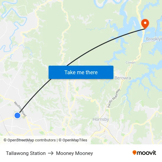 Tallawong Station to Mooney Mooney map