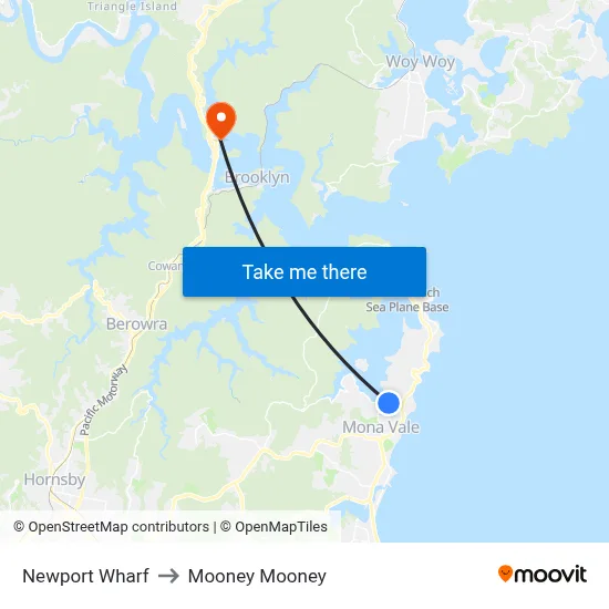Newport Wharf to Mooney Mooney map