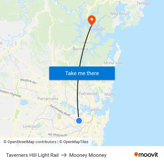 Taverners Hill Light Rail to Mooney Mooney map