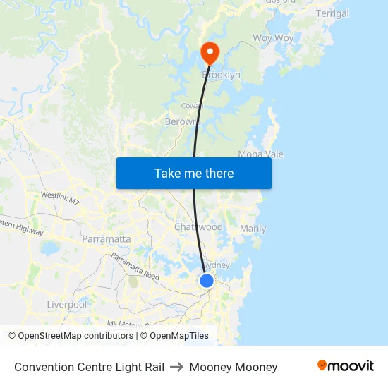 Convention Centre Light Rail to Mooney Mooney map