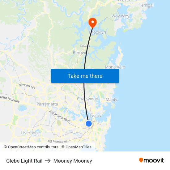 Glebe Light Rail to Mooney Mooney map