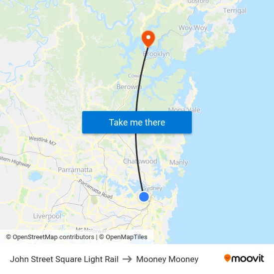 John Street Square Light Rail to Mooney Mooney map