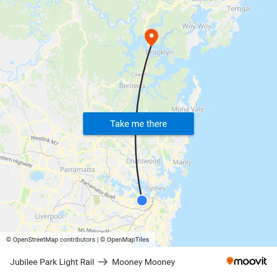Jubilee Park Light Rail to Mooney Mooney map