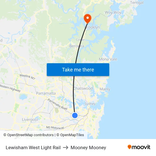 Lewisham West Light Rail to Mooney Mooney map