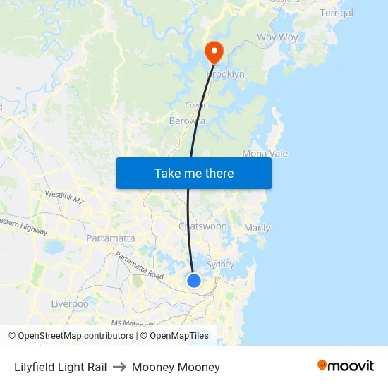 Lilyfield Light Rail to Mooney Mooney map