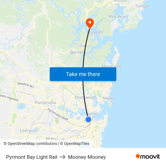Pyrmont Bay Light Rail to Mooney Mooney map