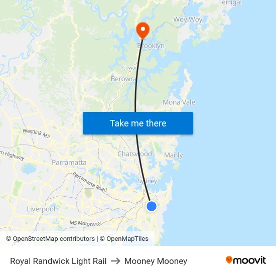Royal Randwick Light Rail to Mooney Mooney map