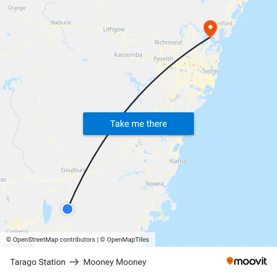 Tarago Station to Mooney Mooney map