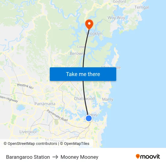 Barangaroo Station to Mooney Mooney map