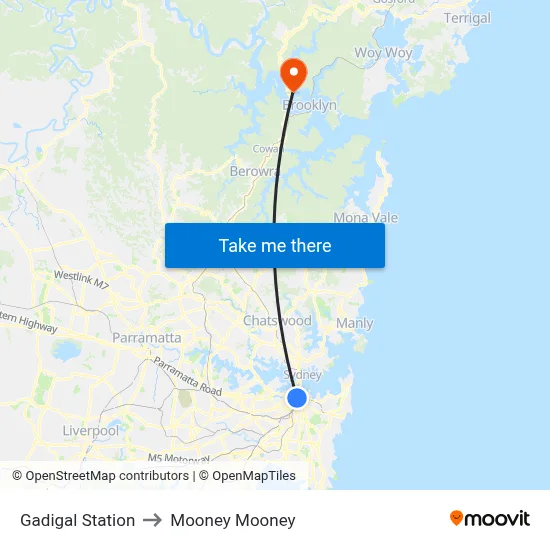 Gadigal Station to Mooney Mooney map