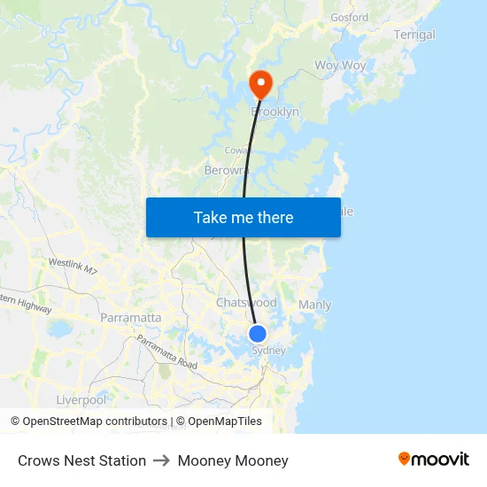 Crows Nest Station to Mooney Mooney map