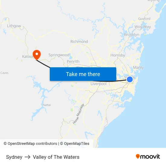 Sydney to Valley of The Waters map