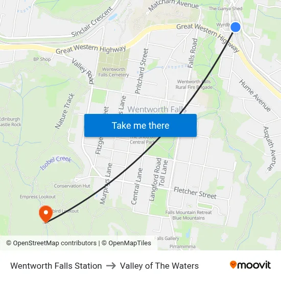 Wentworth Falls Station to Valley of The Waters map