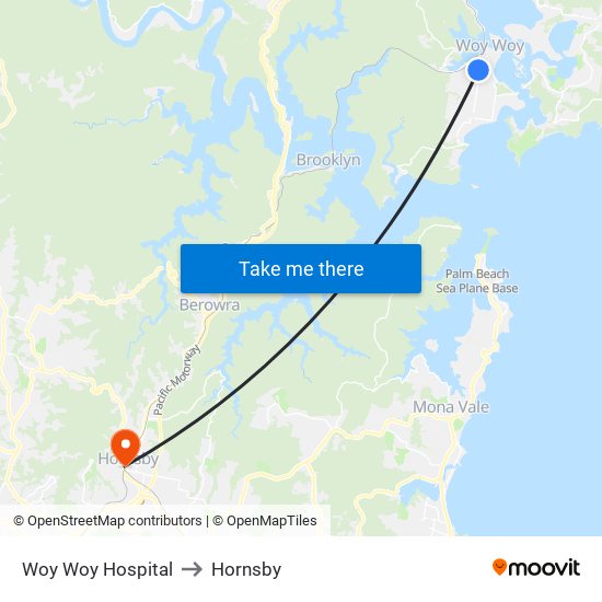 Woy Woy Hospital to Hornsby map