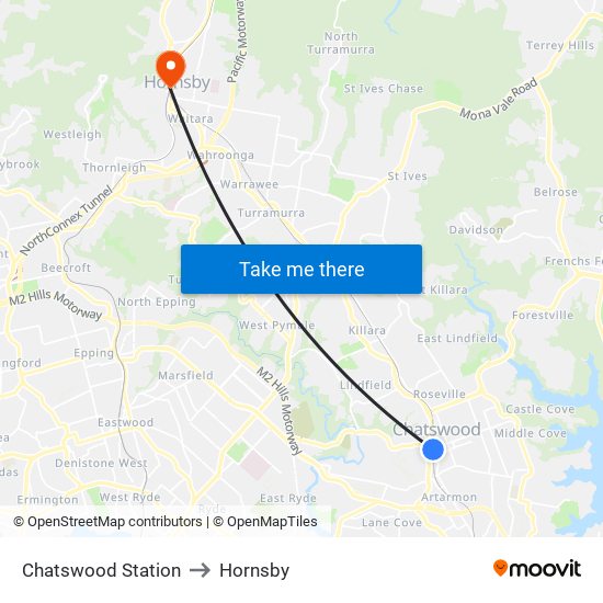 Chatswood Station to Hornsby map