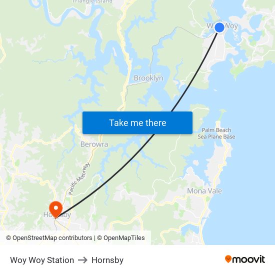 Woy Woy Station to Hornsby map