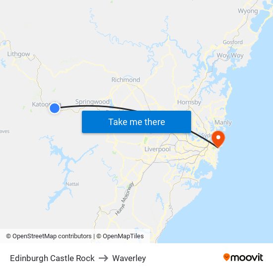 Edinburgh Castle Rock to Waverley map