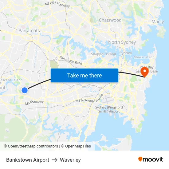 Bankstown Airport to Waverley map