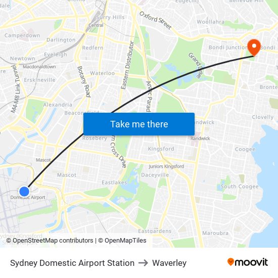 Sydney Domestic Airport Station to Waverley map