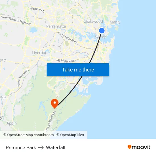 Primrose Park to Waterfall map