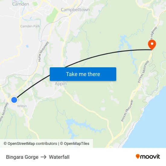 Bingara Gorge to Waterfall map