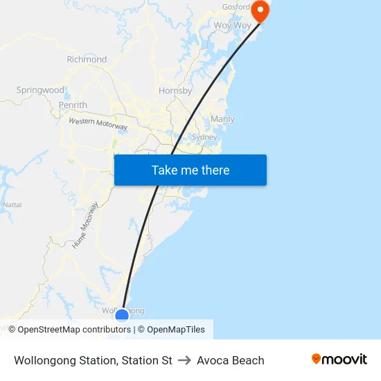 Wollongong Station, Station St to Avoca Beach map