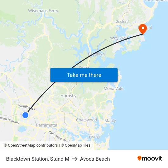 Blacktown Station, Stand M to Avoca Beach map