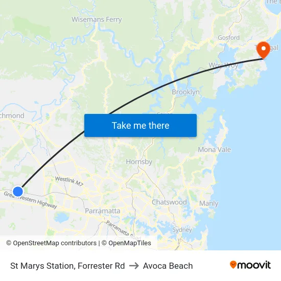 St Marys Station, Forrester Rd to Avoca Beach map
