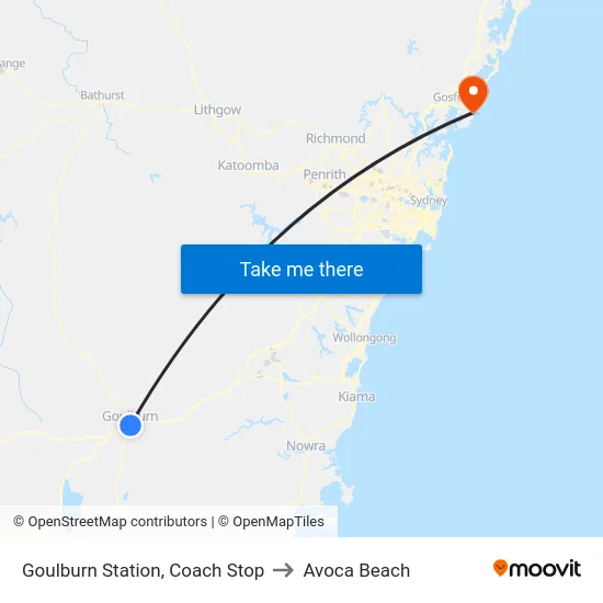 Goulburn Station, Coach Stop to Avoca Beach map