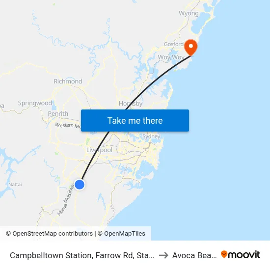 Campbelltown Station, Farrow Rd, Stand G to Avoca Beach map