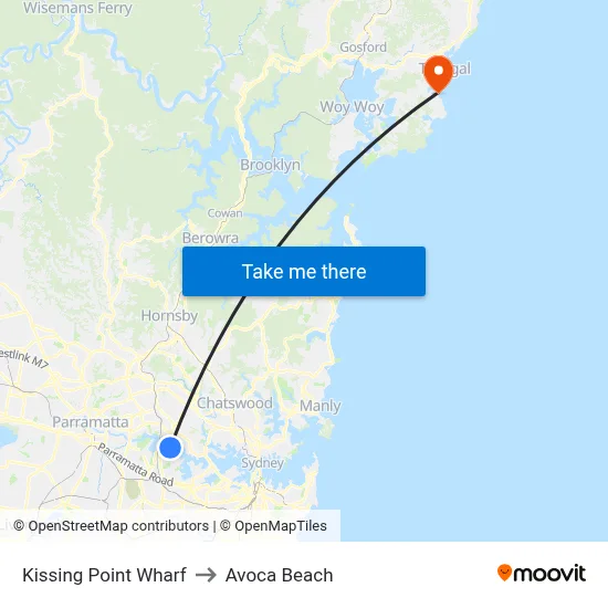Kissing Point Wharf to Avoca Beach map