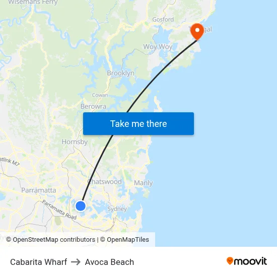 Cabarita Wharf to Avoca Beach map