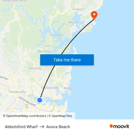 Abbotsford Wharf to Avoca Beach map