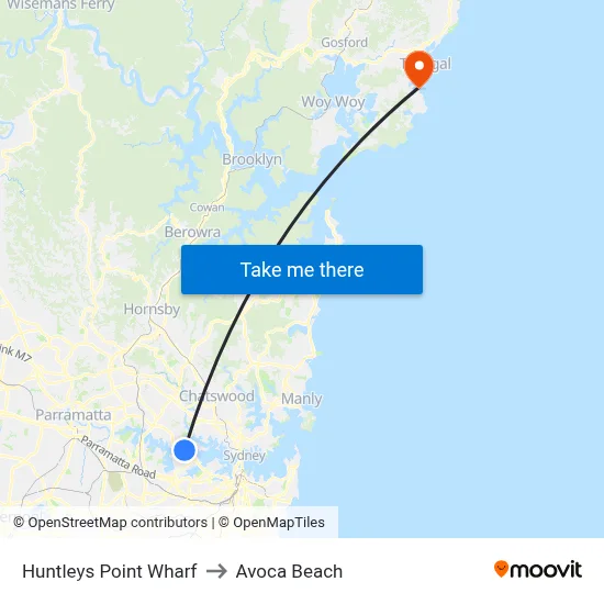 Huntleys Point Wharf to Avoca Beach map