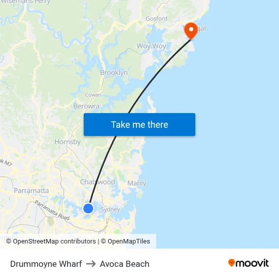 Drummoyne Wharf to Avoca Beach map