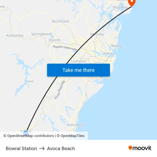Bowral Station to Avoca Beach map