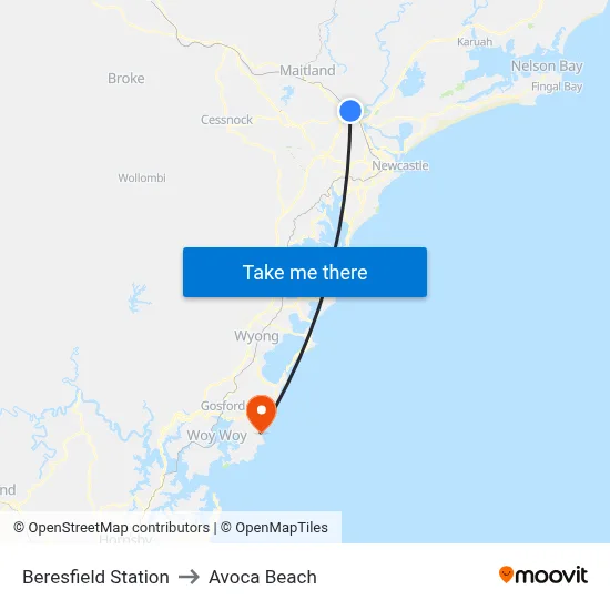 Beresfield Station to Avoca Beach map