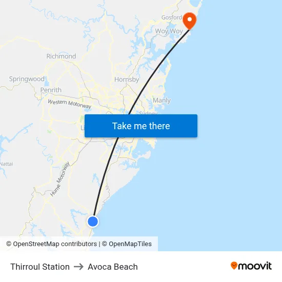Thirroul Station to Avoca Beach map