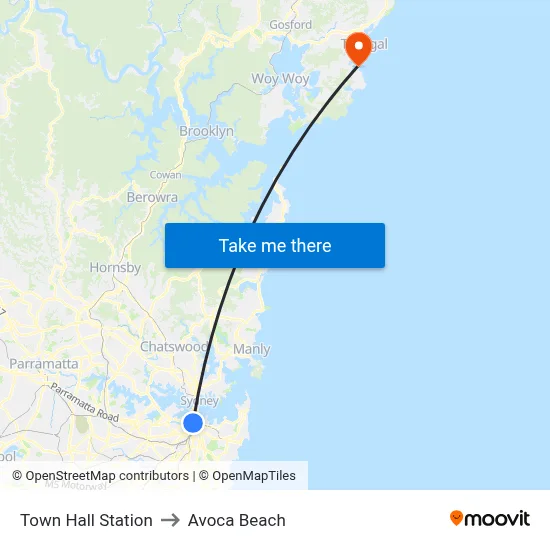 Town Hall Station to Avoca Beach map