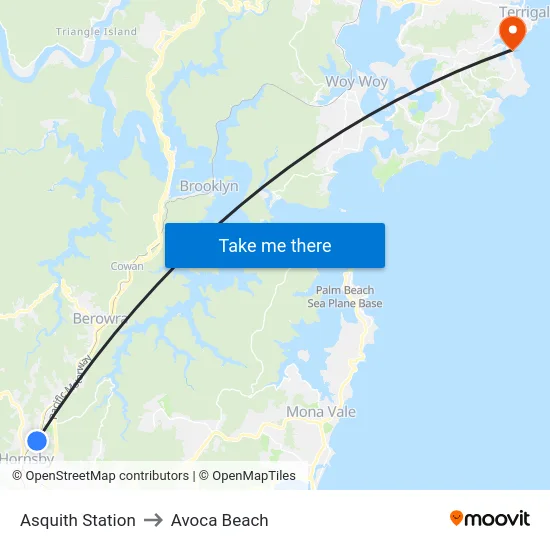 Asquith Station to Avoca Beach map