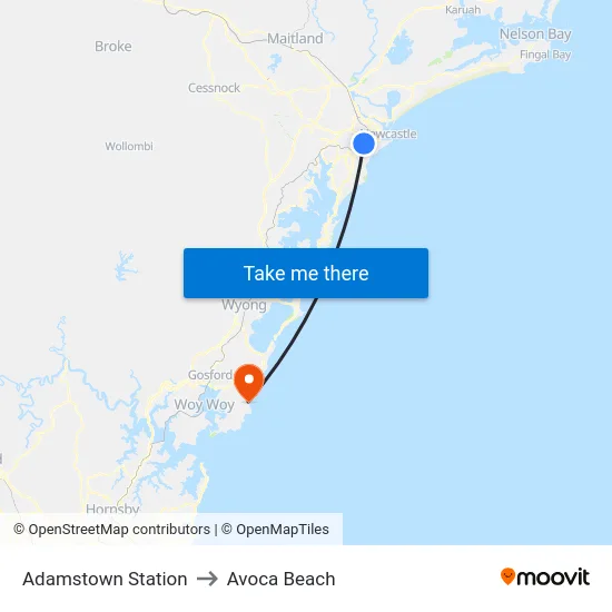 Adamstown Station to Avoca Beach map