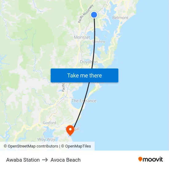 Awaba Station to Avoca Beach map