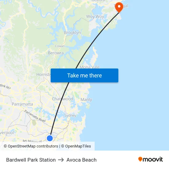 Bardwell Park Station to Avoca Beach map