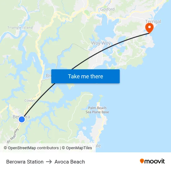 Berowra Station to Avoca Beach map