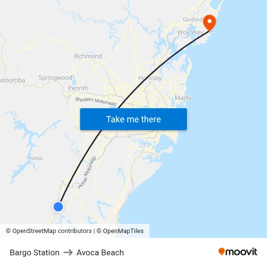 Bargo Station to Avoca Beach map