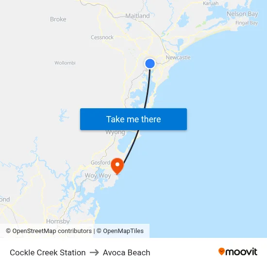 Cockle Creek Station to Avoca Beach map